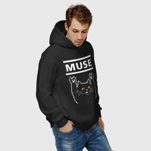 Мужское худи Oversize хлопок Muse rock cat, цвет черный - фото 7