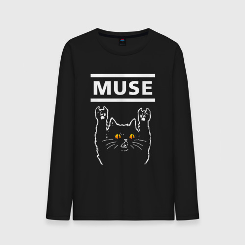 Мужской лонгслив хлопок Muse rock cat, цвет черный