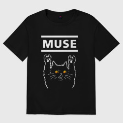 Женская футболка хлопок Oversize Muse rock cat
