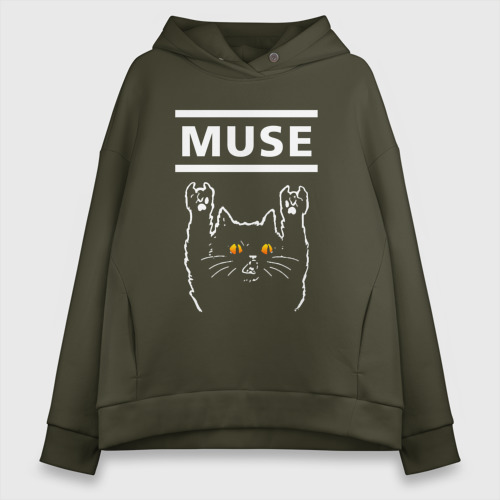 Женское светящееся худи Muse rock cat, цвет хаки