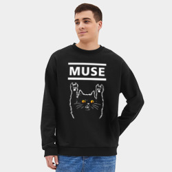 Мужской свитшот oversize без начеса хлопок Muse rock cat - фото 2