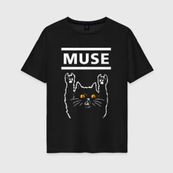 Женская футболка хлопок Oversize Muse rock cat