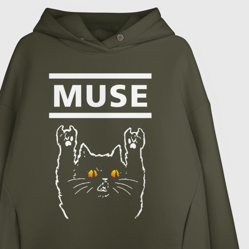 Женское светящееся худи Muse rock cat, цвет хаки - фото 8