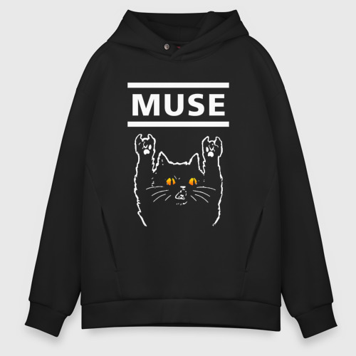 Мужское худи Oversize хлопок Muse rock cat, цвет черный