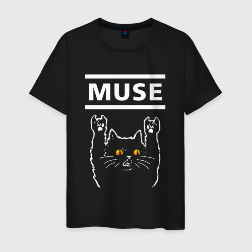 Мужская футболка хлопок Muse rock cat, цвет черный