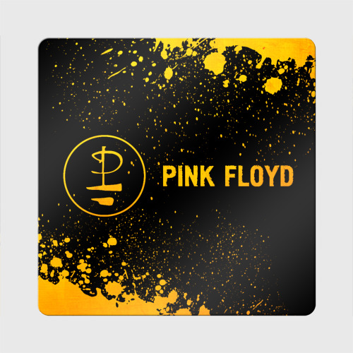 Магнит виниловый Квадрат Pink Floyd - gold gradient: надпись и символ