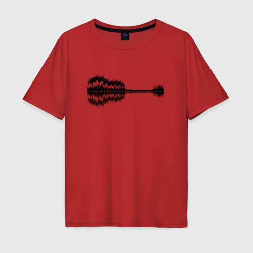 Мужская футболка хлопок Oversize Гитара и природа, цвет красный