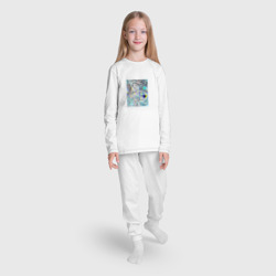 Пижама с принтом Лазурная абстракция для ребенка, вид на модели спереди №3. Цвет основы: белый