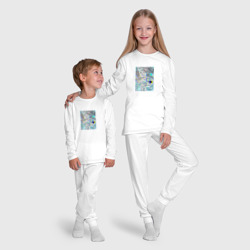 Пижама с принтом Лазурная абстракция для ребенка, вид на модели спереди №5. Цвет основы: белый