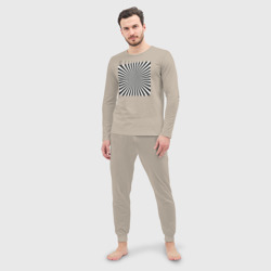Мужская пижама с лонгсливом хлопок Иллюзия черно-белых линий - фото 2