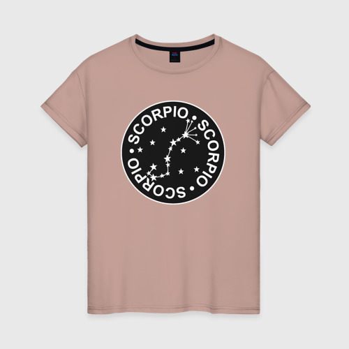 Женская футболка хлопок с принтом Скорпион - знак зодиака, вид спереди #2