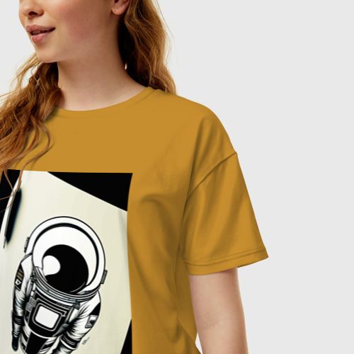Женская футболка хлопок Oversize с принтом Нарисованный астронавт, фото на моделе #1