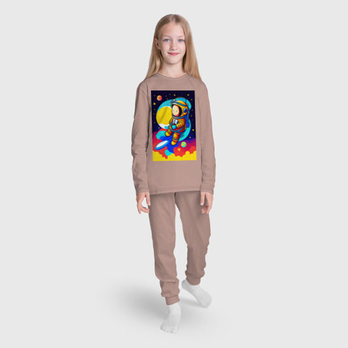 Детская пижама с лонгсливом хлопок с принтом Маленький космонавт, вид сбоку #3