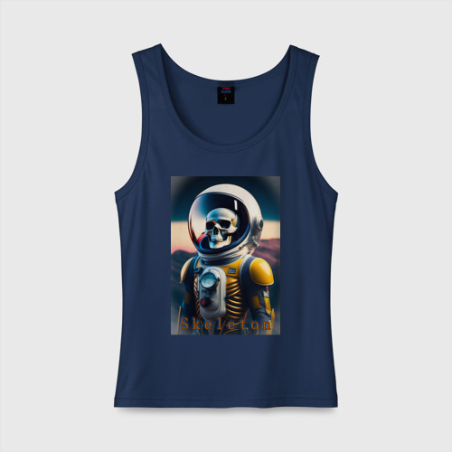 Женская майка хлопок Скелет космонавта, цвет темно-синий