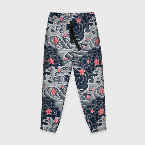Детские брюки 3D с принтом Цветы и волны, вид спереди #2