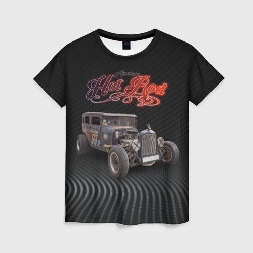 Женская футболка 3D с принтом Американский хот род сделанный на базе машины 30-х годов, вид спереди #2