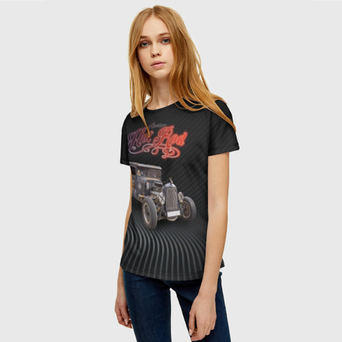 Женская футболка 3D с принтом Американский хот род сделанный на базе машины 30-х годов, фото на моделе #1