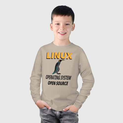 Детский лонгслив хлопок с принтом Система Linux, фото на моделе #1