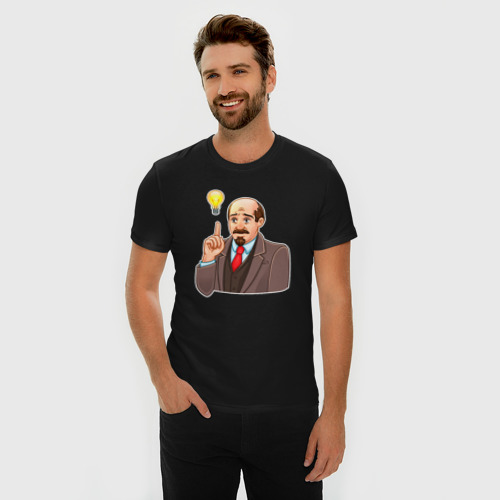 Мужская футболка хлопок Slim с принтом У Ленина идея, фото на моделе #1