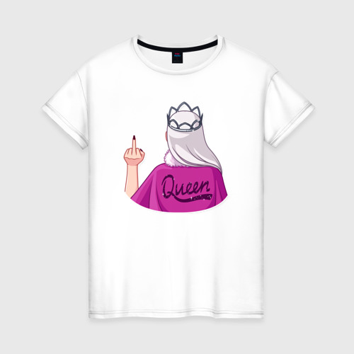 Женская футболка из хлопка с принтом Снежная королева посылает, вид спереди №1