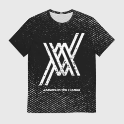Мужская футболка 3D Darling in the Franxx с потертостями на темном фоне
