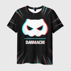 Мужская футболка 3D Символ DanMachi в стиле glitch на темном фоне