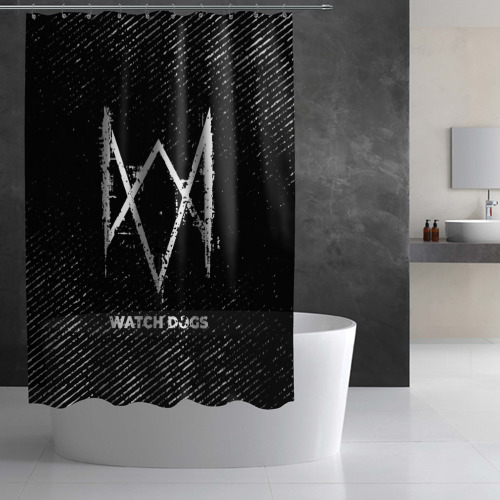 Штора 3D для ванной Watch Dogs с потертостями на темном фоне - фото 3