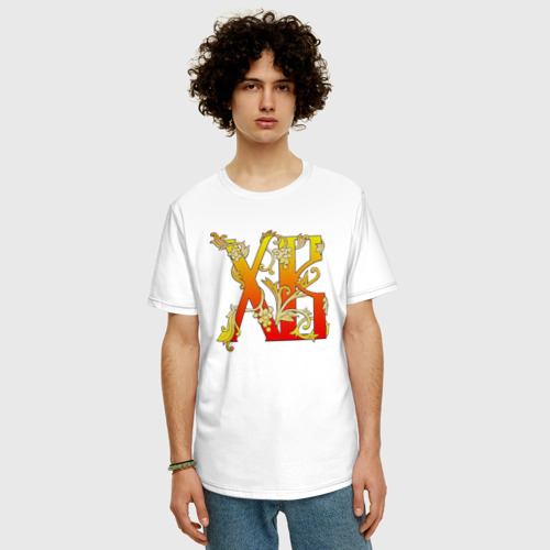 Мужская футболка хлопок Oversize с принтом Пасха ХВ вязь, фото на моделе #1