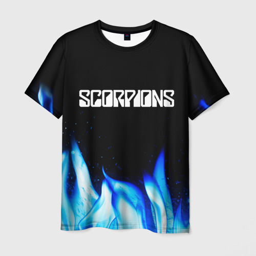 Мужская футболка с принтом Scorpions blue fire, вид спереди №1