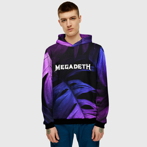 Мужская толстовка 3D Megadeth neon monstera, цвет черный - фото 3