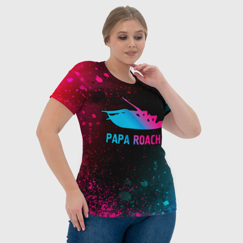 Женская футболка 3D Papa Roach - neon gradient, цвет 3D печать - фото 6