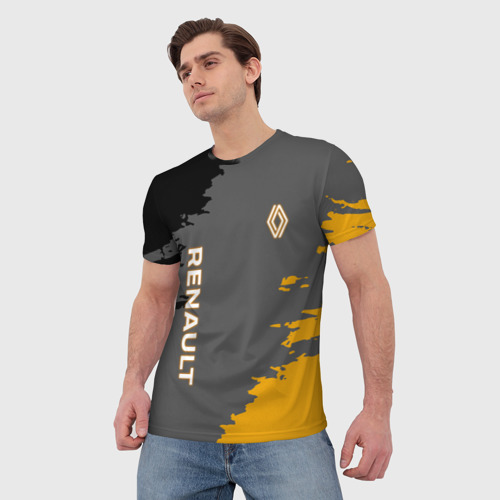 Мужская футболка 3D с принтом Renault черно-желтые брызги, фото на моделе #1