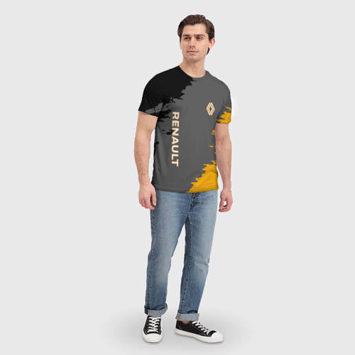 Мужская футболка 3D с принтом Renault черно-желтые брызги, вид сбоку #3