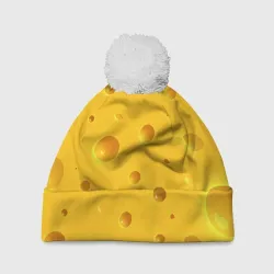 Шапка 3D c помпоном Сырная текстура