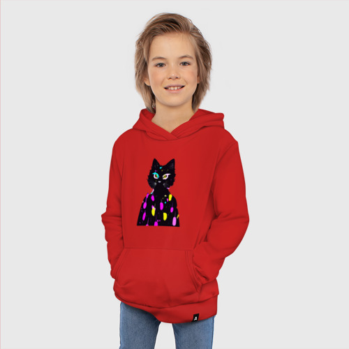 Детская толстовка хлопок Котяра в модном свитере - неон, цвет красный - фото 5
