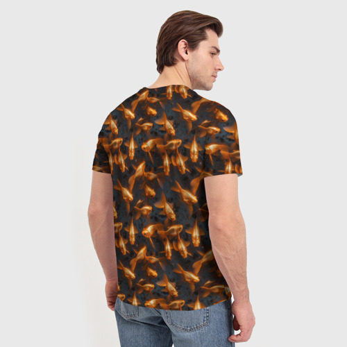 Мужская футболка 3D с принтом Паттерн из золотых рыбок, вид сзади #2