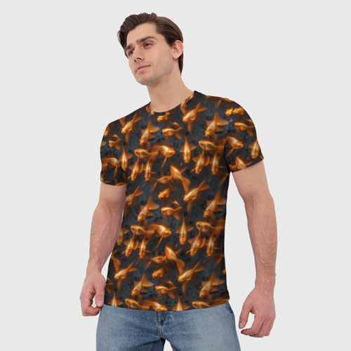 Мужская футболка 3D с принтом Паттерн из золотых рыбок, фото на моделе #1
