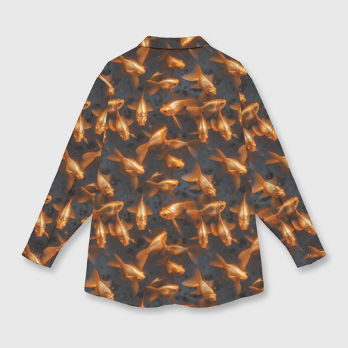 Мужская рубашка oversize 3D с принтом Паттерн из золотых рыбок, вид сзади #1