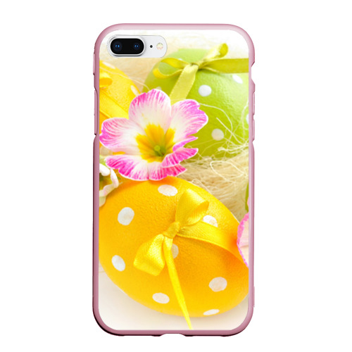 Чехол для iPhone 7Plus/8 Plus матовый Пасхальные яйца и цветы, цвет розовый