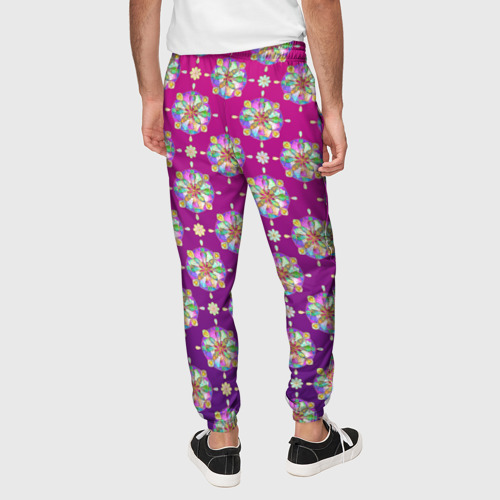 Мужские брюки 3D с принтом Абстрактные разноцветные узоры на пурпурно-фиолетовом фоне, вид сзади #2