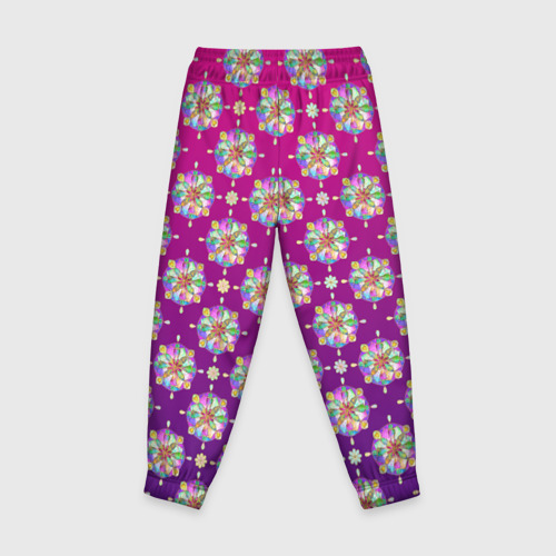 Детские брюки 3D с принтом Абстрактные разноцветные узоры на пурпурно-фиолетовом фоне, вид сзади #1