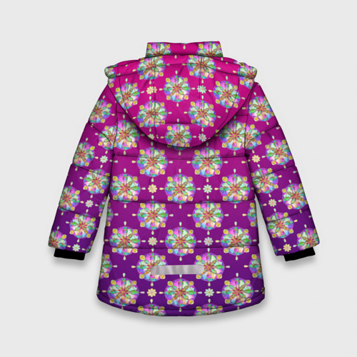 Зимняя куртка для девочек 3D с принтом Абстрактные разноцветные узоры на пурпурно-фиолетовом фоне, вид сзади #1