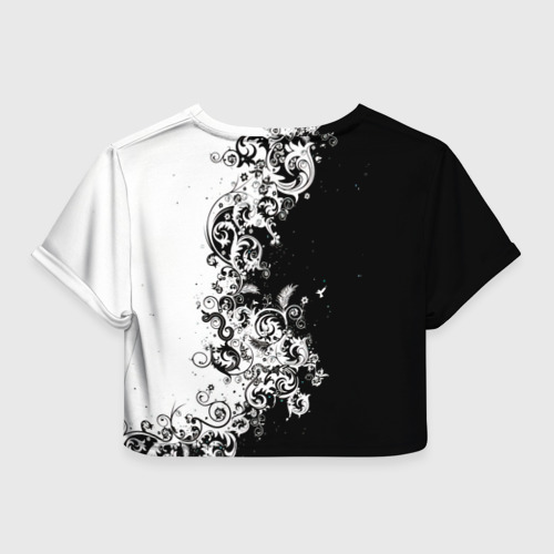 Женская футболка Crop-top 3D Черно-белые цветы и колибри, цвет 3D печать - фото 2