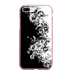 Чехол для iPhone 7Plus/8 Plus матовый Черно-белые цветы и колибри