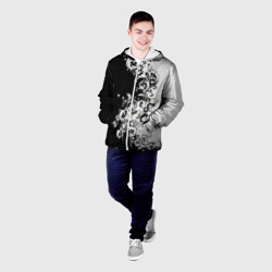 Мужская куртка 3D Черно-белые цветы и колибри - фото 2