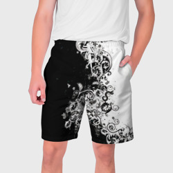 Мужские шорты 3D Черно-белые цветы и колибри