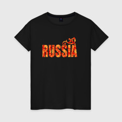 Женская футболка хлопок Russia: в стиле хохлома