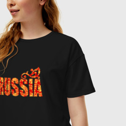 Женская футболка хлопок Oversize Russia: в стиле хохлома - фото 2