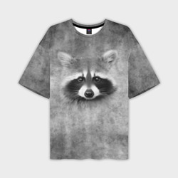 Мужская футболка oversize 3D Енот - grunge style texture