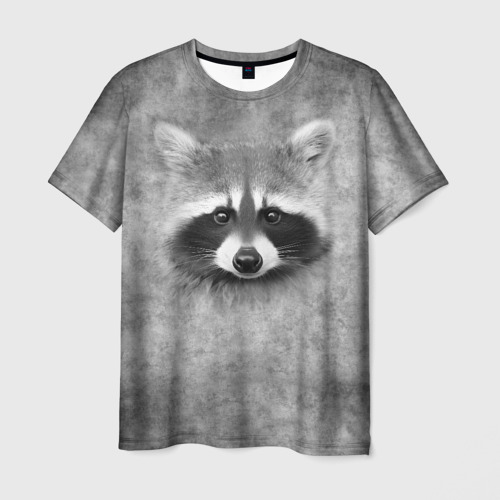 Мужская футболка с принтом Енот - grunge style texture, вид спереди №1